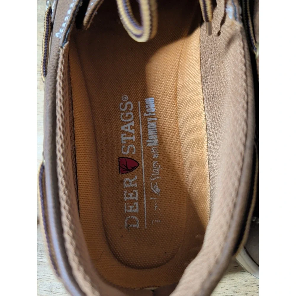 MEN`S DEER STAGS MITCH BOAT SHOES SIZE 13M DARK TAN MEMORY FOAM INSOLES EUC